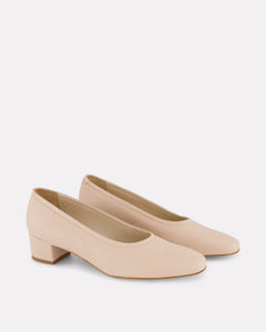 Oya Culford heel, a light blush pink women's low heel made in extended or large shoe sizes.