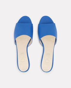 Oya Layla blue slide low heel perfect summer shoe for plus or extended sizes.