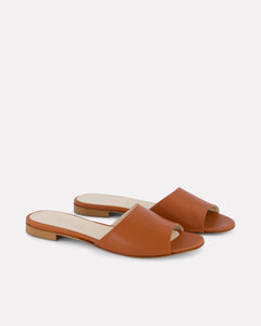 Nappa leather summer slide in coco, low heel women's shoe for extended or plus sizes.